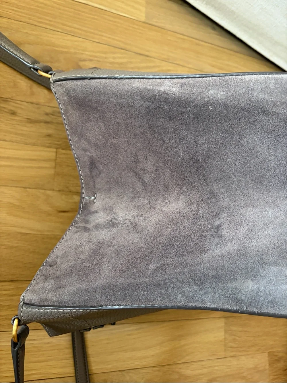 Tory Burch Taupe Pebbled Leather Shoulder Bag